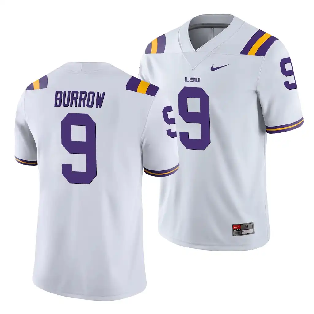 Men's LSU Tigers Joe Burrow #9 Game White NCAA Football Jersey